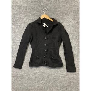 Diane Von Furstenberg Black Sweater Knit Button Up Size Small Womens